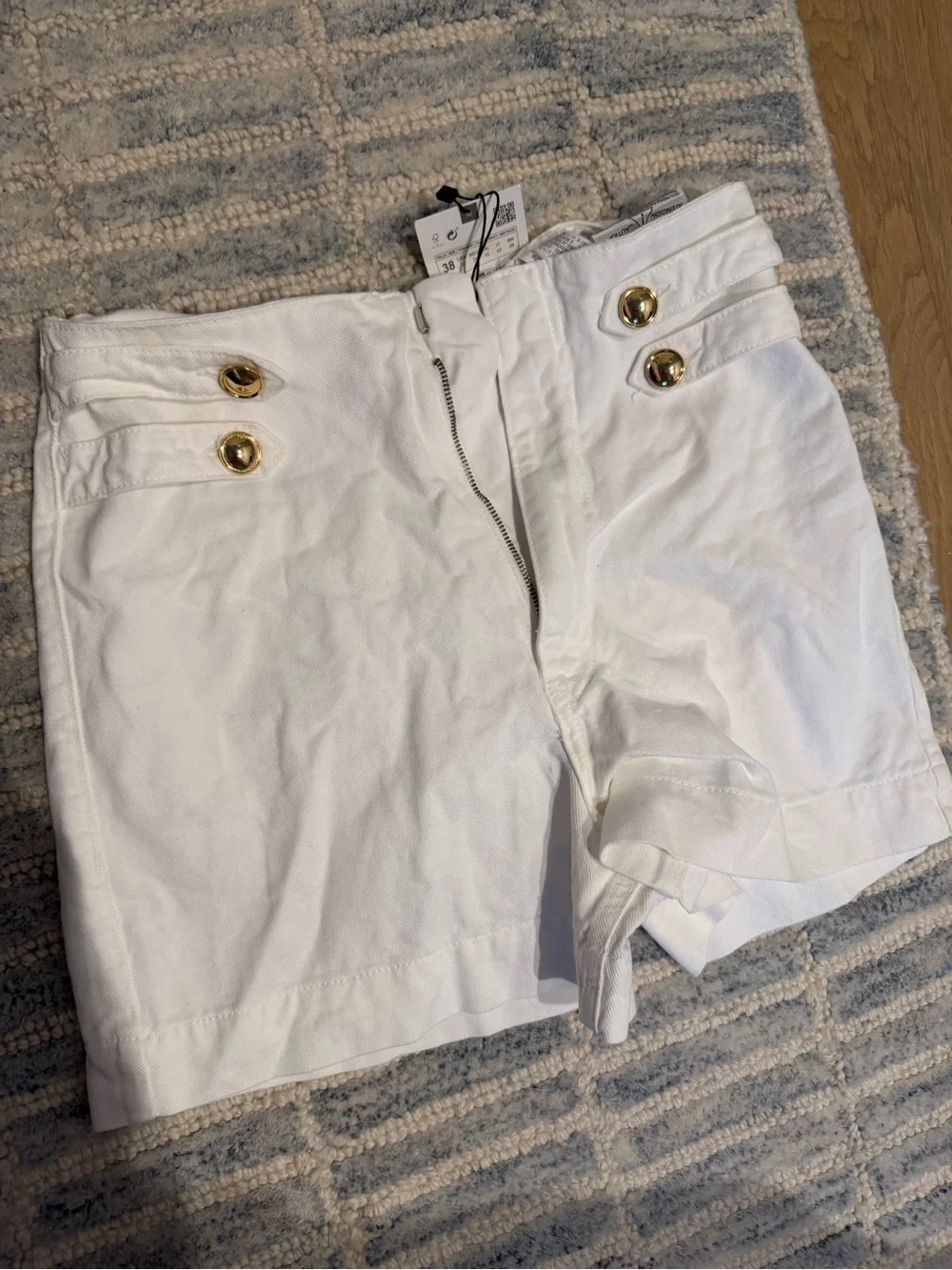 Zara white  womens  Sailor-Style Shorts with Gold Buttons
